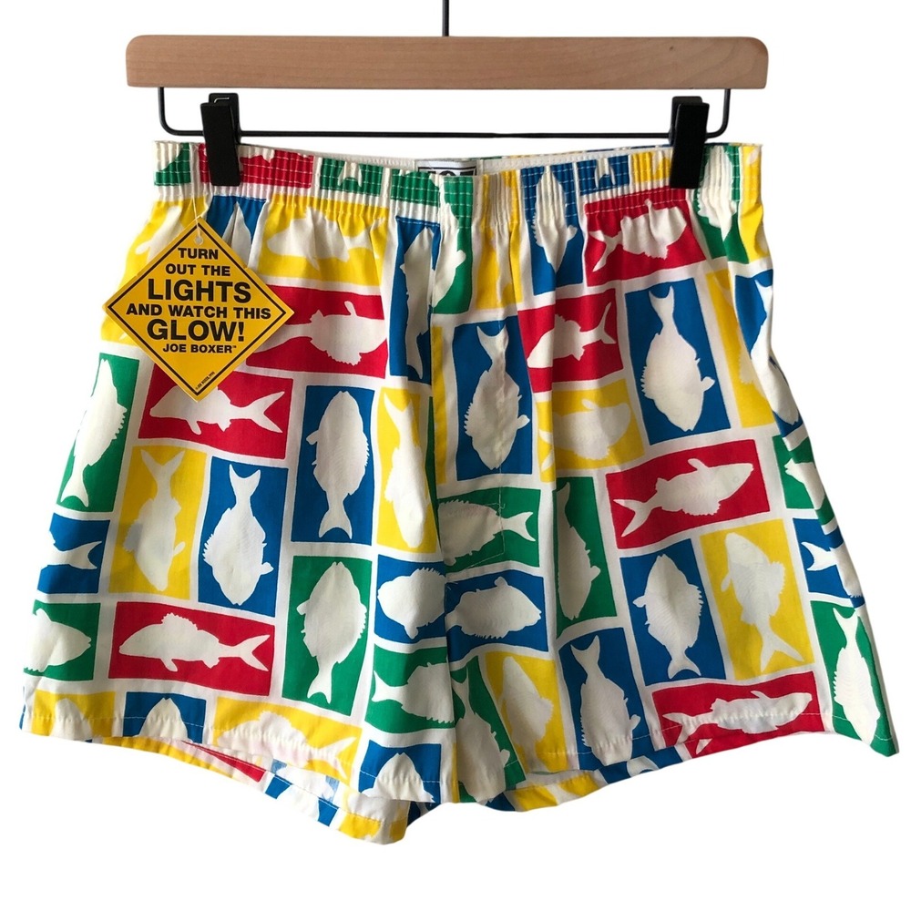 VTG 1991 JOE BOXER Glow in the Dark Fish Colorblock Boxers Men's L Made in USA